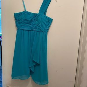 BCBG Formal one shoulder aqua dress